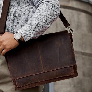 Oak Leathers Messenger Briefcase Leather Bag 15.5"
